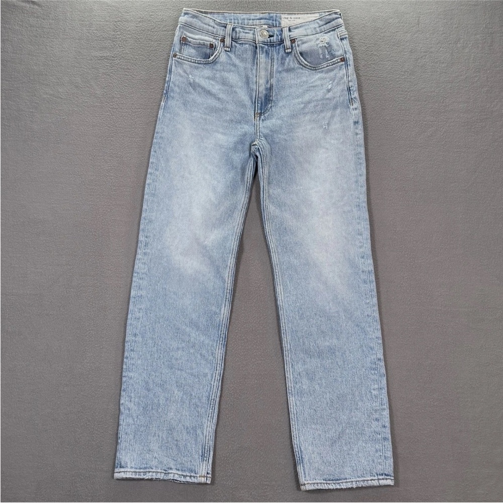 Rag & Bone Jeans Womens 26 Blue Harlow Mid Rise Straight Distressed Denim